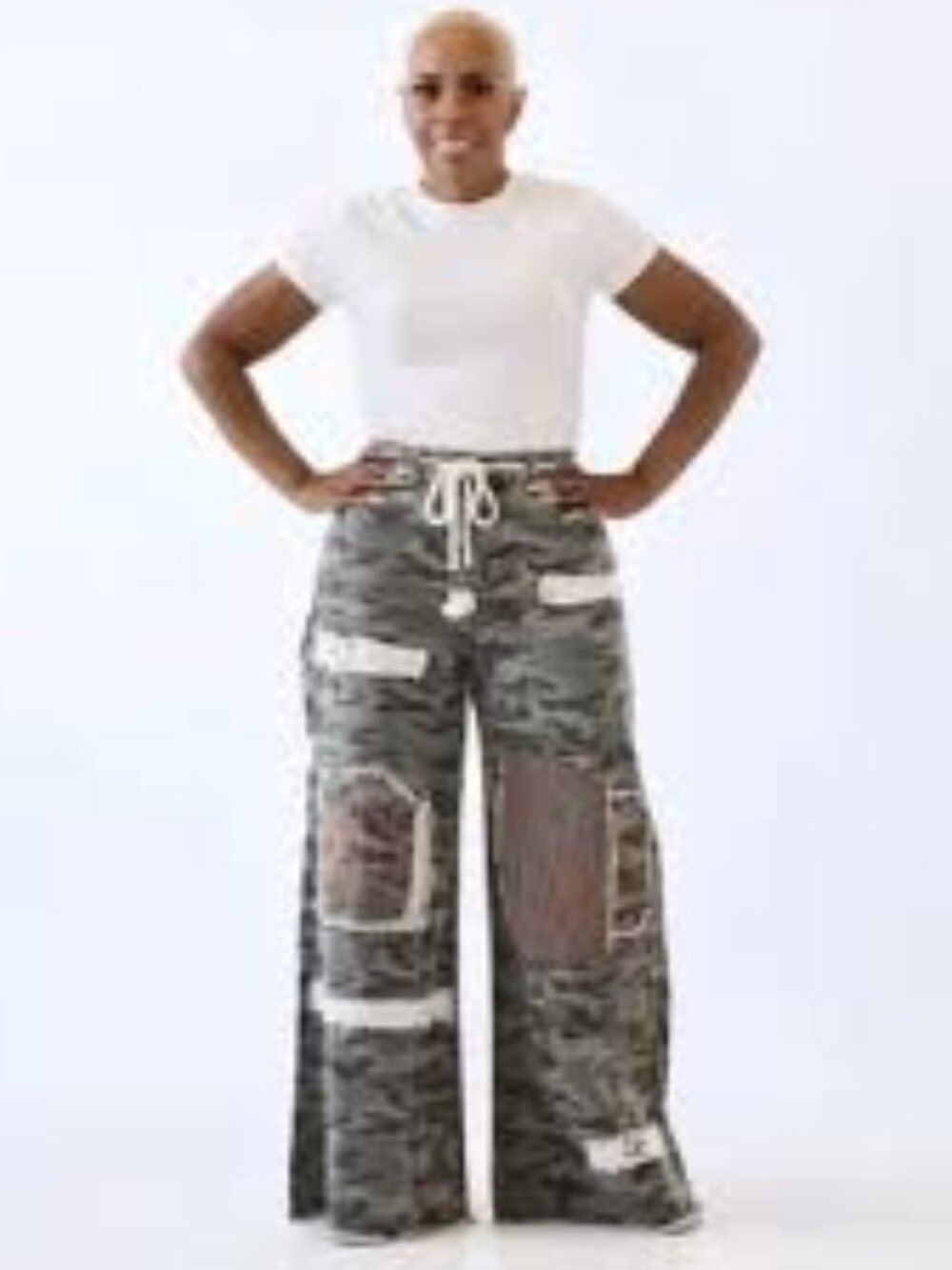 NEW! POL Mixed Media Camo Patchwork Print Wide Leg Pants